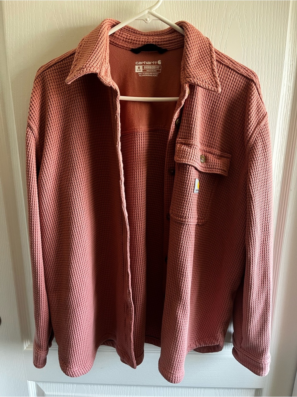 Carhartt Oversized Waffle Knit Button Down Shacket Dusty Rose Pink Medium M